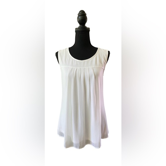 Timeson Tops - Timeson: White Sleeveless Pleated Blouse